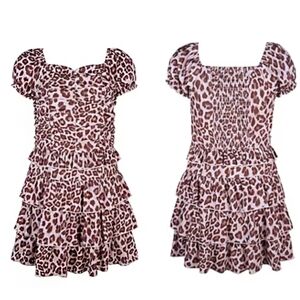 Lilt Leopard Print Girls Matching Set Ruffle Skirt Puff Sleeve Top Size 16yrs
